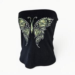 Y2k Tube Top Black Camo Butterfly McBling - Medium